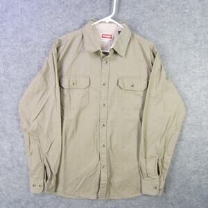 Wrangler Shirt Mens Large Khaki Button Up Long Sleeve Premium Quality Workwear